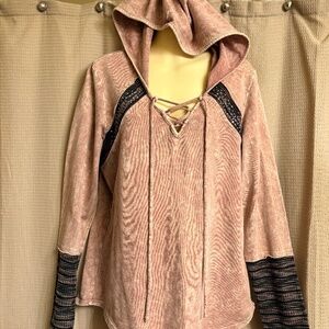 Venus Hoodie Women’s Pink Cotton Blend Raglan Long Sleeve Pullover-Size Large